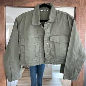 Cropped Denim Jacket - Army Green